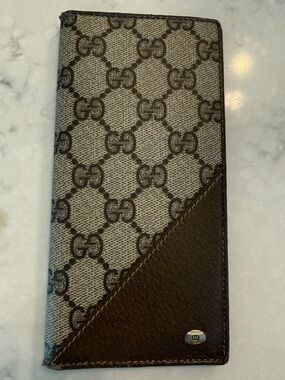 Gucci Brown Canvas & Leather Long Wallet Vintage !!